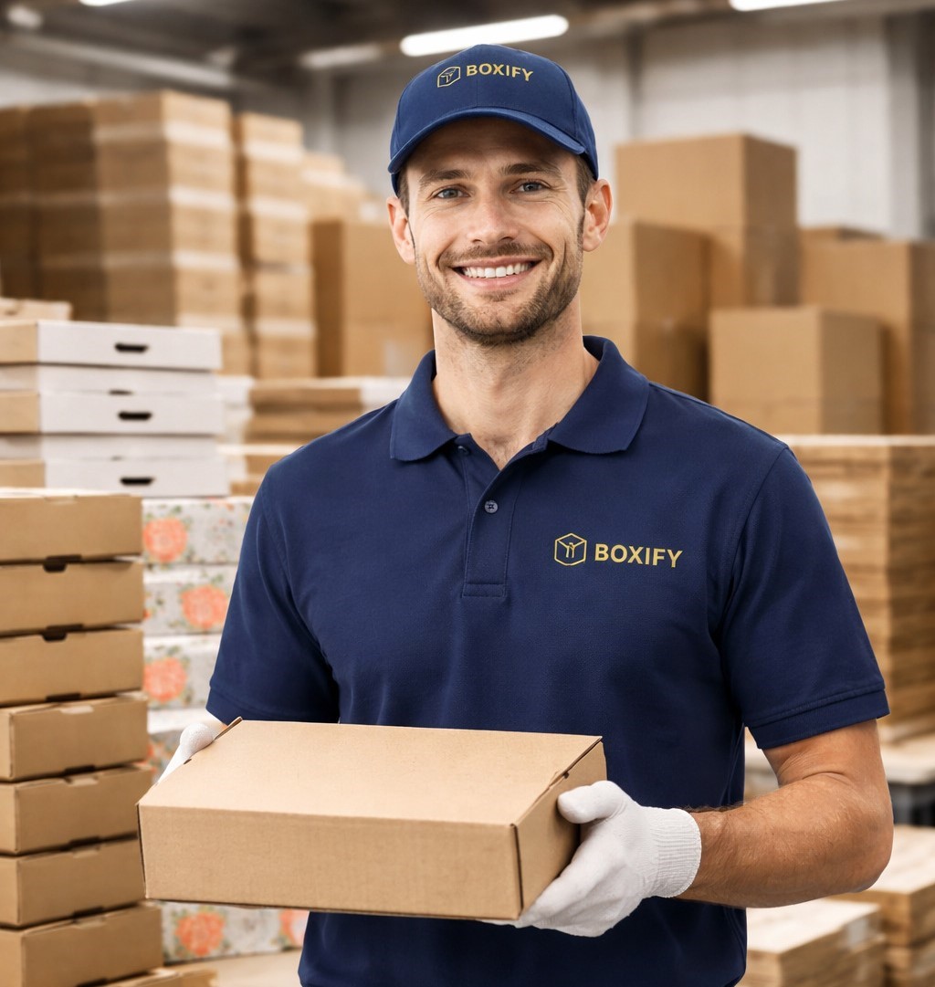 Сотрудник компании Boxify с упаковкой